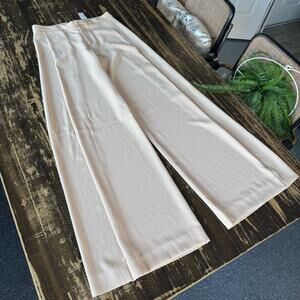 ZARA - Cream Pleated Wide-Leg Palazzo Pants - SMALL